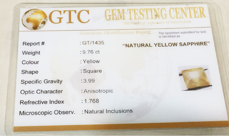 9.76 ct/10.85 ratti Natural Certified Bangkok Pukhraj/Yellow Sapphire